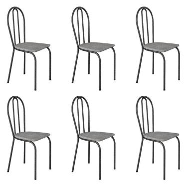 Imagem de Kit 6 Cadeiras De Cozinha Texas Estampado Grafiato Pés De Ferro Cromo Preto - Pallazio