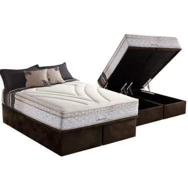 Imagem de Cama Box Baú Queen: Colchão Molas MasterPocket Ensacadas Herval Maxspring American + Base crc Suede Brown (158x198)