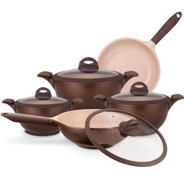 Imagem de Conjunto De Panelas Fogão Indução 5 pç Antiaderente Cerâmico Vai Forno Belga