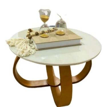 Imagem de Mesa de Centro Sala Decorativa Redonda com Vidro 60 Centímetros Pé 35 cm(BRANCO)