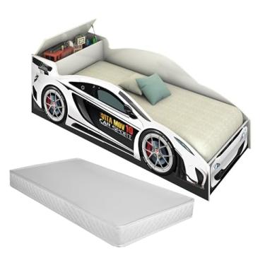 Imagem de Cama Carro Infantil Montessori Car Sport Com Baú Para Armazenamento Brinquedos Quarto Da Criança Berço Moderno Com Grades De Proteção Lateral Com Colchão