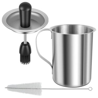 Imagem de XYDHQS Conjunto de panela de molho e pincel de regar, escova de aço inoxidável para grelhar, acessórios para defumadores, utensílios de churrasco, panela antiferrugem com escova de silicone para