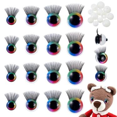 Imagem de PH PandaHall 64 peças de olhos de segurança com cílios, 12/14/16/18 mm olhos de bicho de pelúcia arco-íris crochê olhos de plástico artesanato olhos amigurumi olhos com arruelas para fantoche, urso