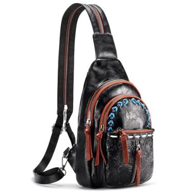 Imagem de Magibag Bolsa tiracolo feminina moderna de couro, pochete de peito, mochila transversal para viagens, Preto com marrom, One Size, Vintage