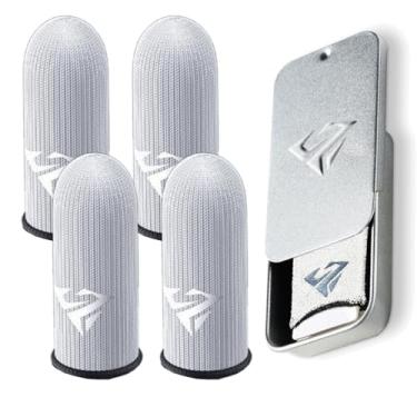 Imagem de Saccgt 2 pares de luvas de ponta de dedo para jogos móveis à prova de suor antiderrapante para tela sensível ao toque capa de dedo respirável para jogos fibra de vidro prata