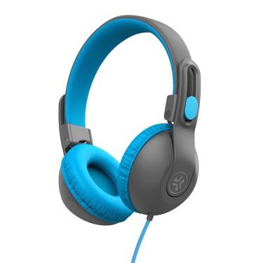 Imagem de JLab Fones de ouvido infantis JBuddies Studio 2 com fio, cinza/azul, seguro para crianças, seguro para crianças, seguro para estúdio, limitador de volume, dobrável, ajustável, isolamento de ruído, com
