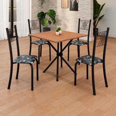 Imagem de Conjunto de Mesa Tubular 70x70cm Tampo em Mdf 4 Cadeiras Sara Floral preto / Preto TXT