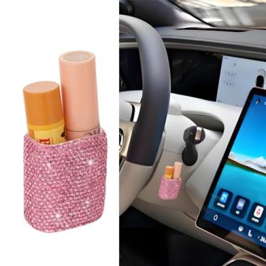 Imagem de Veseek Suporte de protetor labial de carro Bling para batom suporte de brilho labial para carro para mulheres (rosa)