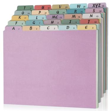 Imagem de 1 conjunto com 25 divisórias de arquivo do alfabeto A-Z guia superior guia de arquivo tamanho carta 1/5 aba cortada Manila organizador de arquivos alfabético divisórias de armário de arquivos para
