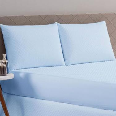 Imagem de Capa de Colchão Protetor Impermeável King Size, Matelassado Ultrassônico Slip com Elastico, 203x198x40cm, 4 Camadas (AZUL)