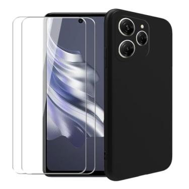 Imagem de WDMYLFTW Capa para Tecno Spark 20 Pro + [2 unidades] Película protetora de tela de vidro temperado - Capa protetora de TPU (preta)