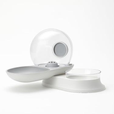 Imagem de Comedouro e Bebedouro para Gatos com Cúpula Transparente - Design Ergonômico e Elevado, Antiformiga, Estilo Moderno (Cinza)