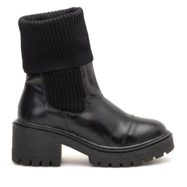 Imagem de Bota Coturno Meia Feminino Cano Alto Salto Médio Preto - LeRUCHEL, 35