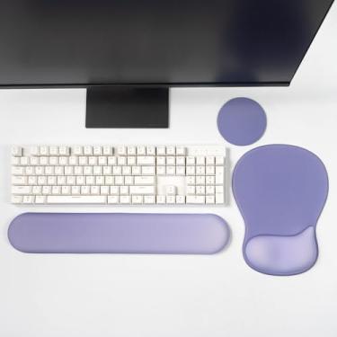 Imagem de Descanso de pulso em gel com mouse pad, mouse ergonômico roxo para escritório com apoio de pulso para conjunto de teclado de computador, design de gel de memória antiderrapante para mesa, escritório