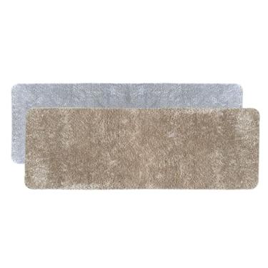 Imagem de Jogo 2 Tapetes Passadeiras Classic Neutro 0,66x2,00 Felpudo Antiderrapante Bonito Areia Bege e Prata Cinza kIT Sofisticado