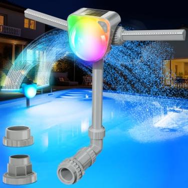 Imagem de UniWater Show de luzes de fonte solar de atualização 2026, fontes de piscina com spray duplo ajustável para cachoeira de piscina no solo, fontes de água de piscina, fonte de pulverizador de piscina