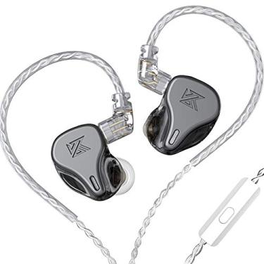 Imagem de Fone de ouvido intra-auricular dinâmico tipo matriz KZ DQ6 com três unidades, isolamento de ruído estéreo HiFi IEM com fio, fones de ouvido/fones de ouvido com cabo removível (com microfone, cinza)