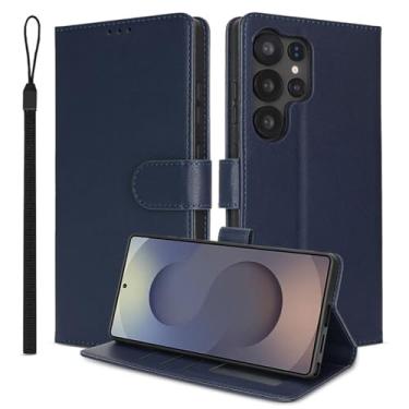 Imagem de HAO RIYLN Capa flip para Samsung Galaxy S25 Ultra/S25 Plus/S25, capa carteira de couro fecho magnético Folio Stand Capa de proteção RFID, azul, S25plus