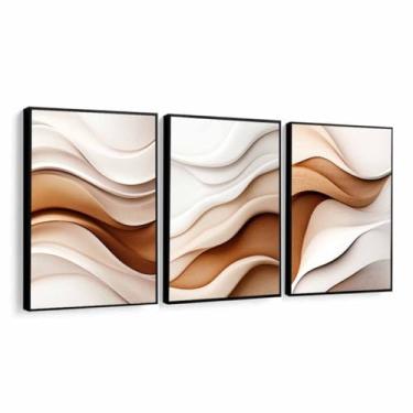 Imagem de Quadro Decorativo Abstrato tons bege luxo moderno Sala Quarto Com Moldura e vidro (Moldura Preta, 60x80, Sem Vidro)