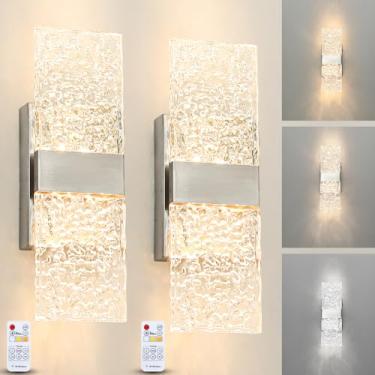 Imagem de Ditoon Arandela De Parede Moderna De Níquel Escovado Operada Por Bateria, Luminária Led Recarregável Para Quarto, Conjunto De Duas Arandelas De Cristal Vintage Para Sala De Estar, Luminária De Pare