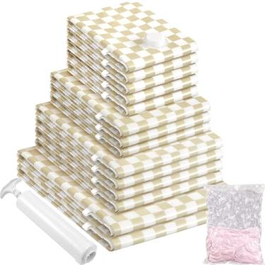 Imagem de Pacote com 14 sacos de armazenamento a vácuo, sacos de vedação a vácuo para roupas com bomba de mão, 2 jumbos + 4 grandes + 3 médios + 5 pequenos, 80% sacos economizadores de espaço para bagagem