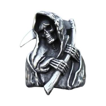Imagem de Anel Gótico Masculino de Caveira e Foice em Aço Inoxidável 316L - Esti