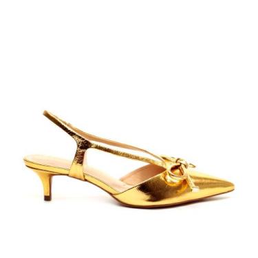 Imagem de Slingback Couro Ouro Salto Baixo Cecconello 2629012-2, 36, Ouro