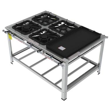 Imagem de Fogão Industrial Inox Gastromaq 4 Bocas Mistas Centro Com Chapa Fgi404cmch