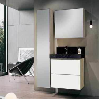 Imagem de Conjunto Para Banheiro Com Espelheira, Gabinete, Lavatório Com Cuba Esculpida, Armário Vertical Bumi