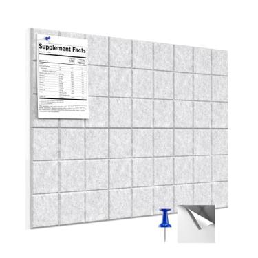 Imagem de MaxGear Quadro de cortiça 91 cm x 61 cm, placa autoadesiva de 91 cm x 61 cm, pacote com 6 azulejos de quadro de avisos de feltro cinza claro, painéis de parede alternativos com pinos para escritório