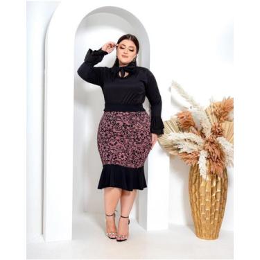 Imagem de Saia Elegante Midi Babada Feminina Cintura Alta Cauda De Peixe Estampa