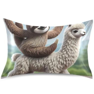 Imagem de Funny Sloth Yoga Lhama Cetim Fronhas para Cabelo Padrão Queen King Size Travesseiros Fofos Refrescantes Travesseiros Deslizantes para Cama Tamanho Padrão, 66 cm x 50 cm