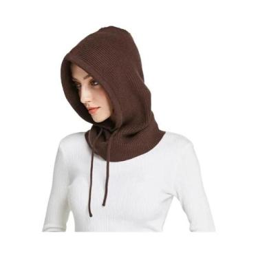 Imagem de Gorro Balaclava De Inverno Feminino Em Cashmere Com Capuz E Gola Falsa