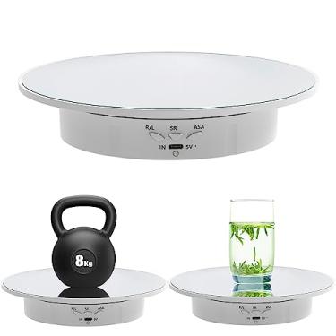Imagem de E Eshion Plataforma Giratória Elétrica, Base Com Velocidade Ajustável De 360 Graus Para Fotografia, Joias, Modelos 3D, Relógios, Fonte Alimentação Usb, Motorizada/7,8"/Carga 17 Lb (Espelho Branco)