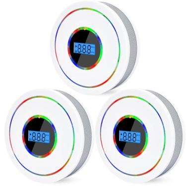 Imagem de USBNOVEL Pacote Com 3 Detectores De Monóxido Carbono E Alarme Fumaça, Alimentados Por Bateria, Visor Digital, Botão Teste/Reinicialização Para Viagens, Escritório Casa