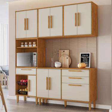 Imagem de Cozinha Compacta Lorena 10 Portas 2 Gavetas com Fruteira Natural/Off White - Kaiki Móveis