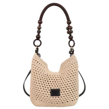 Imagem de Bohemia Bolsa feminina de palha de tecido macramê, bolsas transversais, bolsa de verão para praia, alça superior para viagens e compras, Preto - S, One Size