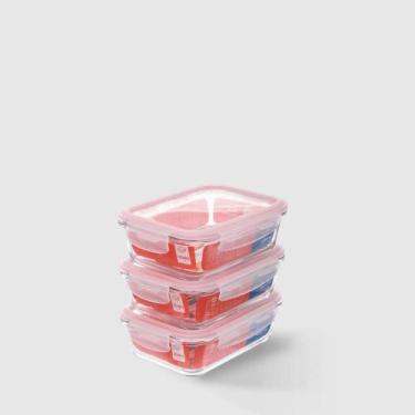Imagem de Kit com 3 Potes de Vidro Herméticos Retangulares 1L Invicta, Único