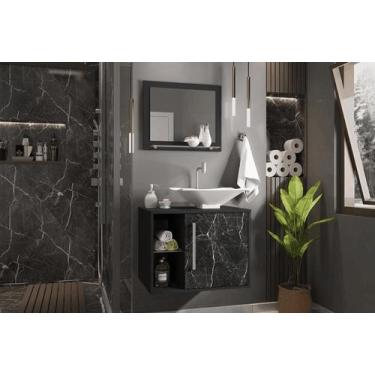 Imagem de Conj Gabinete e Espelheira Baden p/ Banheiro Preto Fosco/Nero - Oferta