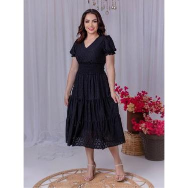 Imagem de Vestido Feminino Acinturado Mangas Curta Princesa Tecido Malha Lese Fo