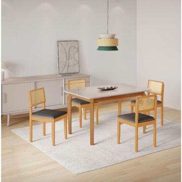 Imagem de Mesa Alegra 4 Cadeiras Jade 1,20 Jolie Cinza Jcm - Cinamomo/off
