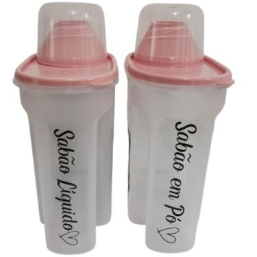 Imagem de Kit 3 Porta Sabão Líquido 1700ml Com Tampa Medidora + Adesivo(Rosa 2pç- Sab liquid+ S.Pó)
