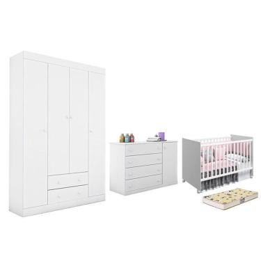 Imagem de Dormitório Helena Guarda Roupa, Cômoda E Berço Tico Branco Com Colchão Supreme - Phoenix Baby Branco