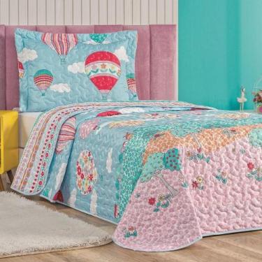Imagem de Kit Colcha Balão Solteiro Tecido Microfibra Dupla Face Quarto Infantil