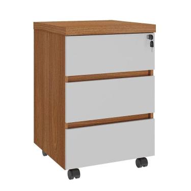 Imagem de Gaveteiro Para Escritório 3 Gavetas Com Chave E Rodízios Freijó/branco