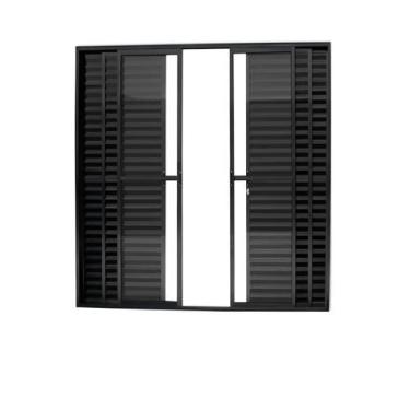 Imagem de Porta balcão 6 folhas 210x150 preto com trinco linha 20 - Esquadrias N