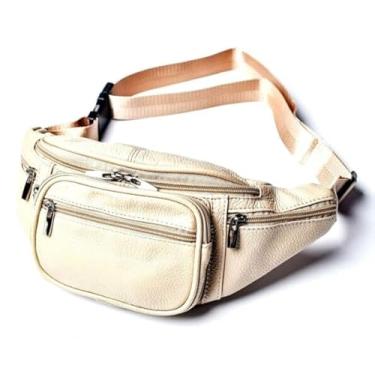 Imagem de Pochete de couro puro para mulheres, bolsas de couro para homens, cinto de viagem transversal, pochete pequena, bolsa antifurto, Creme J3078FP, Medium, Bolsa para cinto de peito e cintura, pochete