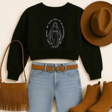 Imagem de Cropped Moletom Country Estampa Nossa Senhora das Graças Católica Mari
