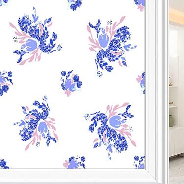 Imagem de Película de janela de privacidade de flores, textura de estilo floral, filme de vidro para sala de estar e escritório em casa, L90 x C 190 cm