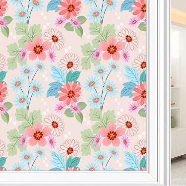 Imagem de Película de janela de privacidade de flores, textura de estilo floral, filme de vidro para sala de estar e escritório em casa, L90 x C 190 cm